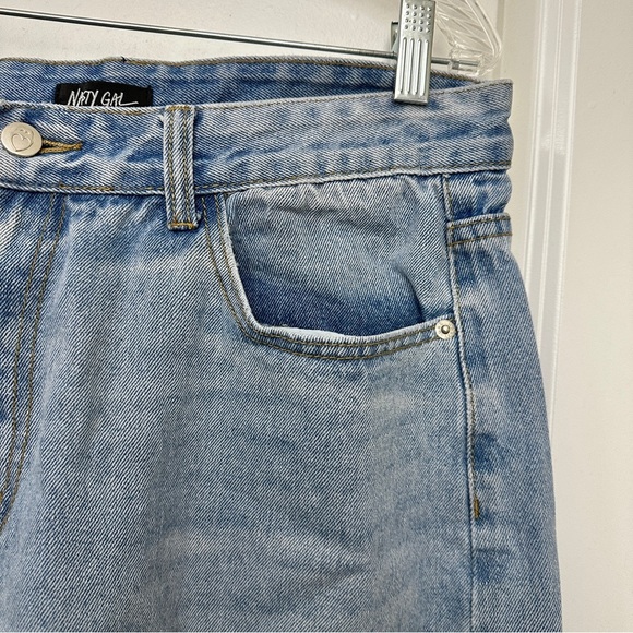 Nasty Gal Mom Jeans Blue Denim Lover No Entry Embroidered Women's Size 14 - Picture 7 of 12